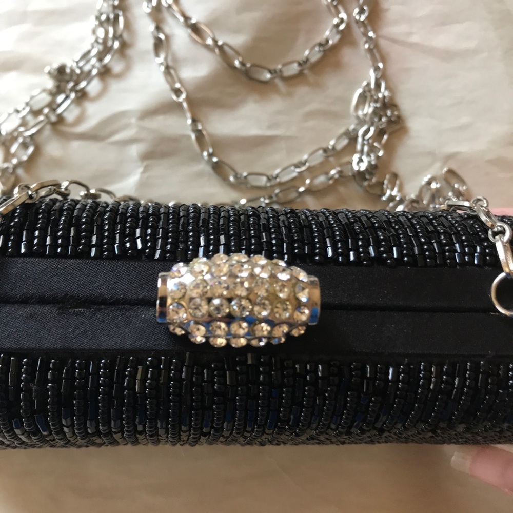 Black Beaded Evening Shoulder Purse or Clutch